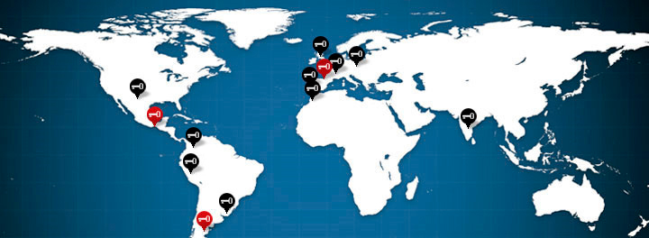 World map marking delegations